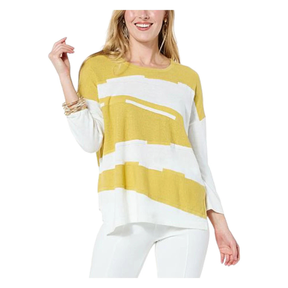 WynneCollection Ribbed Sleeve Intarsia Sweater Kiwi - Regular